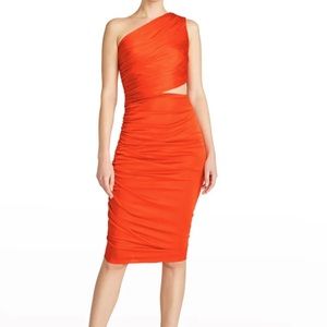 Halston Cassidy Ruched One-Shoulder Cutout Dress, Sz 6